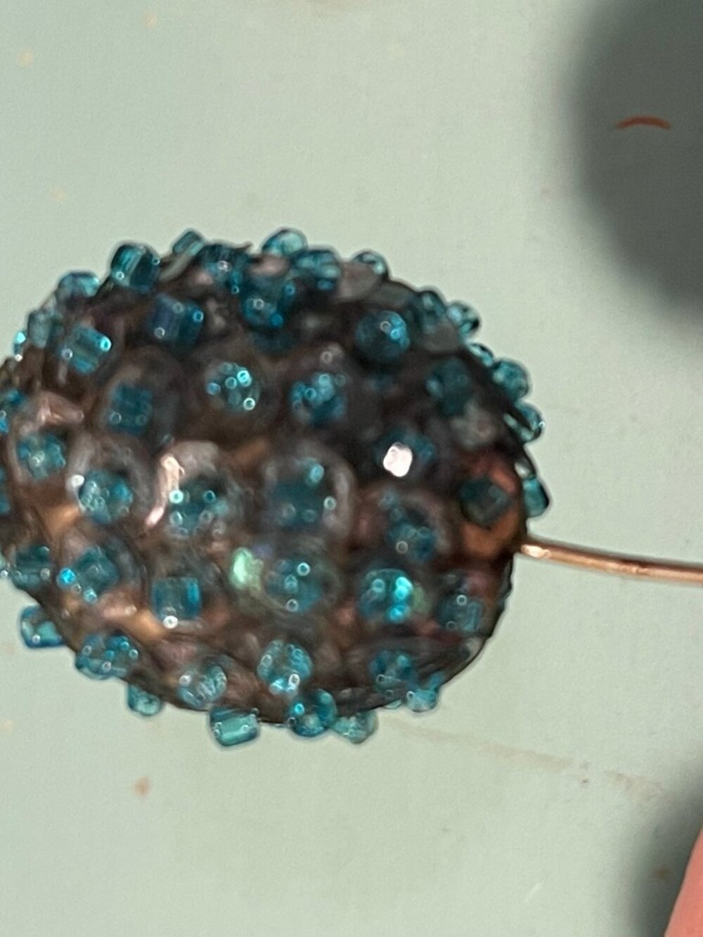 Vintage Turquoise Beaded Orb Hat/Lapel Pin